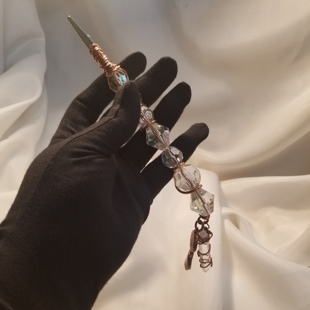 Quartz Crystal 8" Multi-functional Smoke Wand, Roach Clip, Bracelet Tool